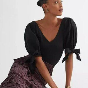 💫Host Pick! NEW!! Maeve by Anthropologie Puff-Sleeved Top, Black Petite, XS